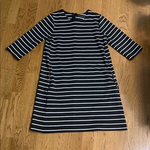 Zara Navy and White Striped Long Sleeve Dress
